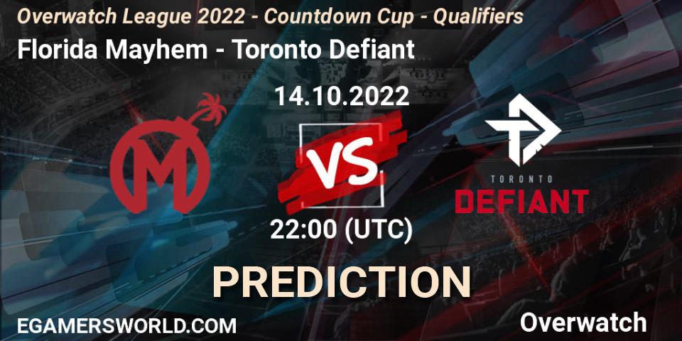 Prognose für das Spiel Florida Mayhem VS Toronto Defiant. 14.10.22. Overwatch - Overwatch League 2022 - Countdown Cup - Qualifiers