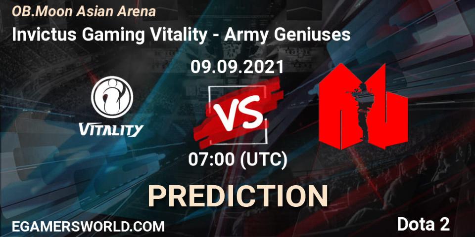 Prognose für das Spiel Invictus Gaming Vitality VS Army Geniuses. 09.09.2021 at 07:12. Dota 2 - OB.Moon Asian Arena