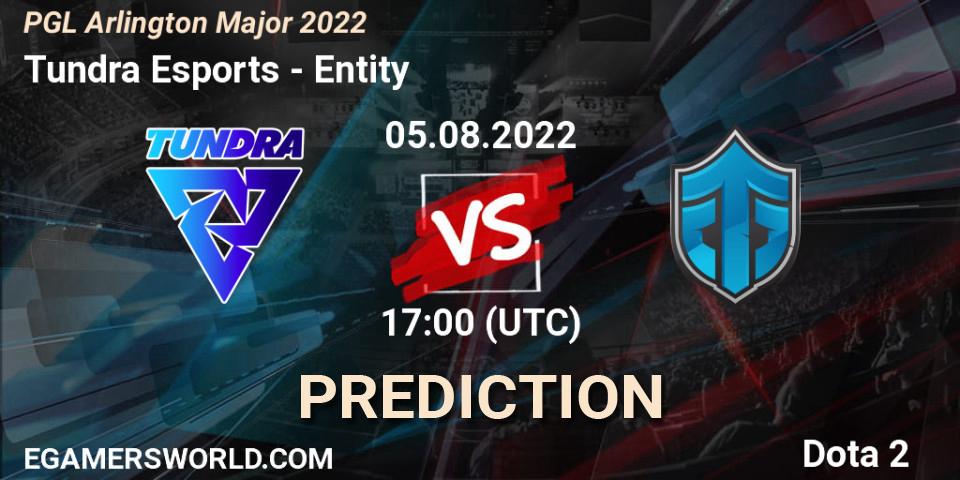 Prognose für das Spiel Tundra Esports VS Entity. 05.08.2022 at 17:09. Dota 2 - PGL Arlington Major 2022 - Group Stage