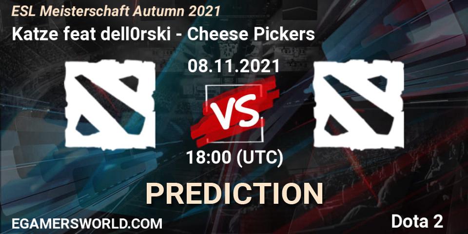 Prognose für das Spiel Katze feat dell0rski VS Cheese Pickers. 08.11.2021 at 19:09. Dota 2 - ESL Meisterschaft Autumn 2021