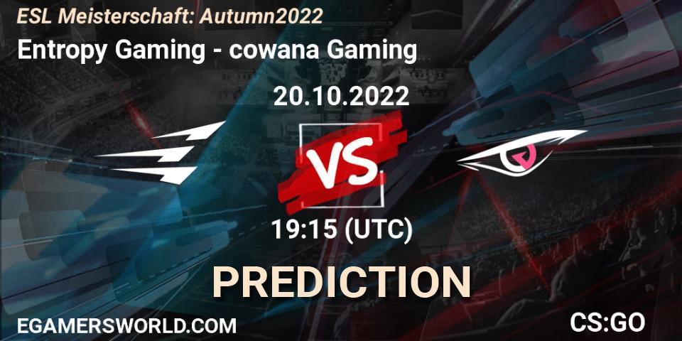 Prognose für das Spiel Entropy Gaming VS cowana Gaming. 20.10.22. CS2 (CS:GO) - ESL Meisterschaft: Autumn 2022