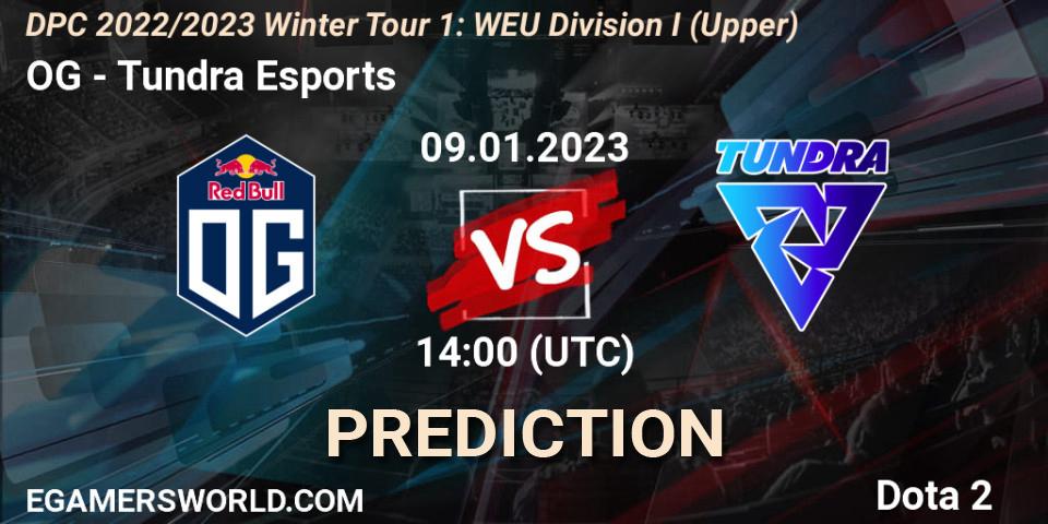 Prognose für das Spiel OG VS Tundra Esports. 09.01.2023 at 14:01. Dota 2 - DPC 2022/2023 Winter Tour 1: WEU Division I (Upper)