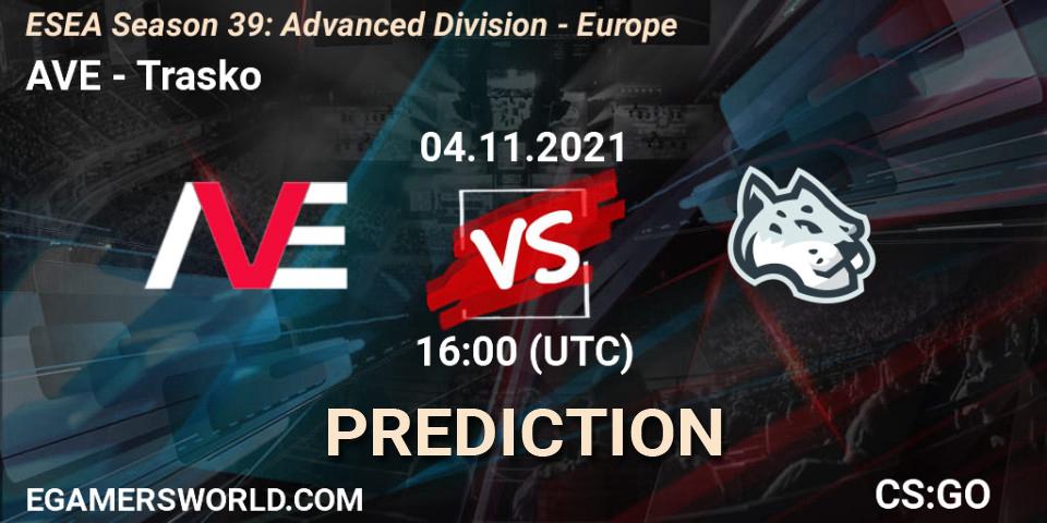 Prognose für das Spiel AVE VS Trasko. 04.11.2021 at 16:00. Counter-Strike (CS2) - ESEA Season 39: Advanced Division - Europe