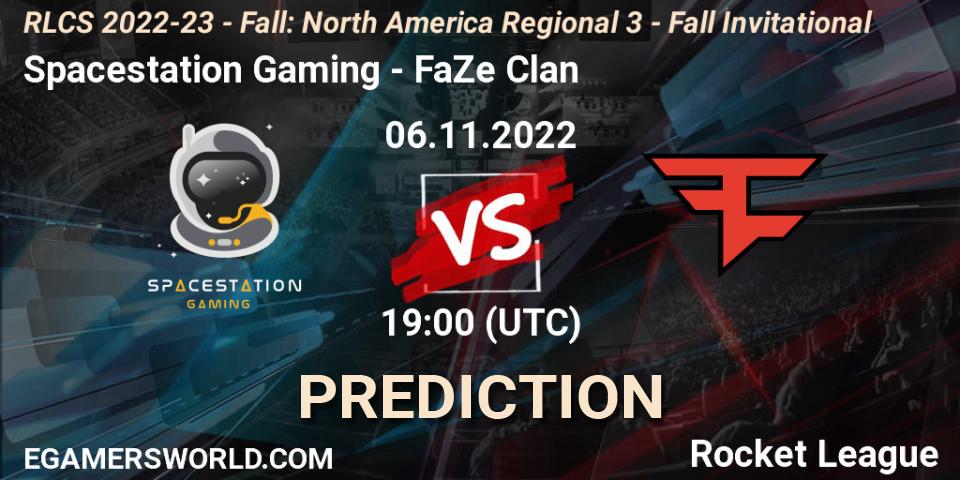 Prognose für das Spiel Spacestation Gaming VS FaZe Clan. 06.11.2022 at 19:00. Rocket League - RLCS 2022-23 - Fall: North America Regional 3 - Fall Invitational