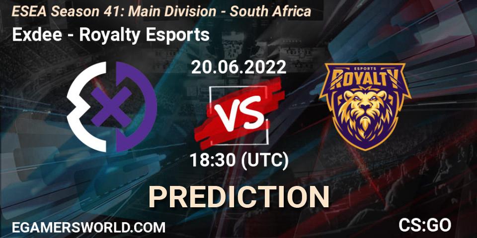 Prognose für das Spiel Exdee VS Royalty Esports. 24.06.22. CS2 (CS:GO) - ESEA Season 41: Main Division - South Africa