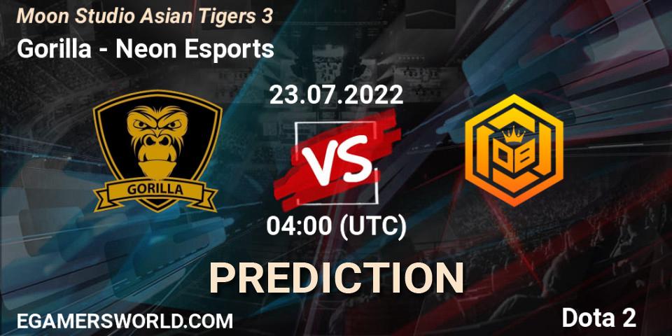 Prognose für das Spiel Gorilla VS Neon Esports. 23.07.2022 at 04:05. Dota 2 - Moon Studio Asian Tigers 3