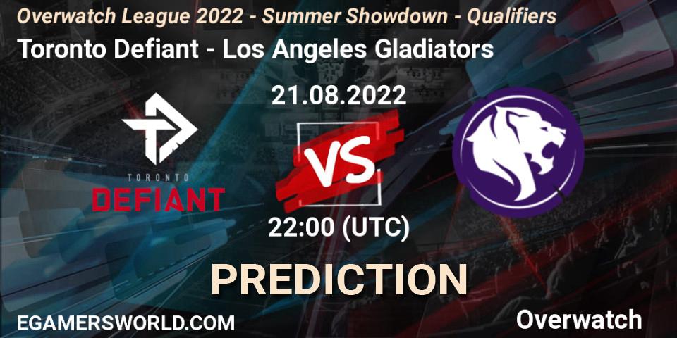 Prognose für das Spiel Toronto Defiant VS Los Angeles Gladiators. 21.08.2022 at 22:00. Overwatch - Overwatch League 2022 - Summer Showdown - Qualifiers