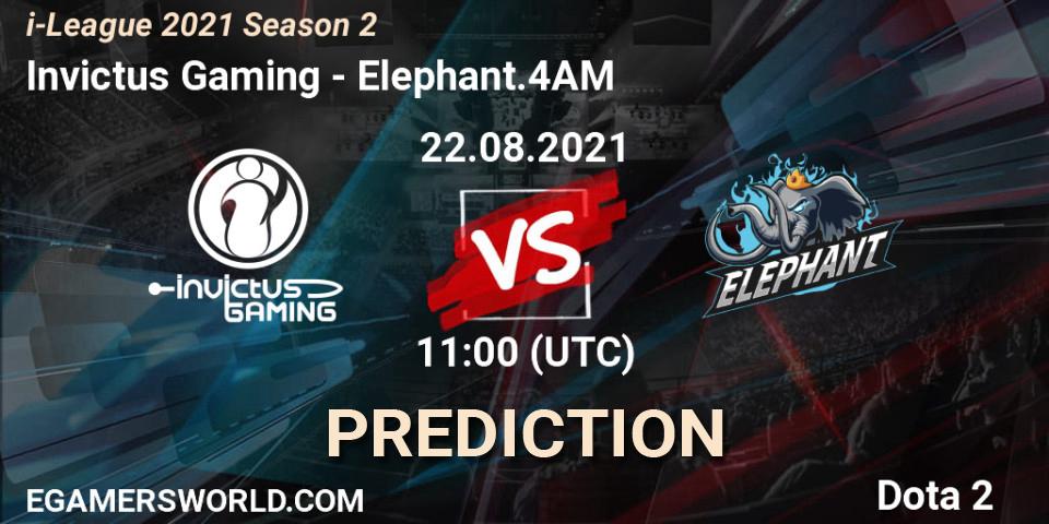 Prognose für das Spiel Invictus Gaming VS Elephant.4AM. 22.08.2021 at 10:31. Dota 2 - i-League 2021 Season 2