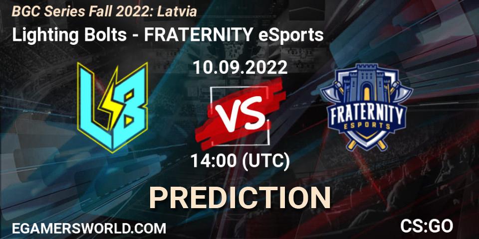 Prognose für das Spiel Lighting Bolts VS FRATERNITY eSports. 10.09.2022 at 14:00. Counter-Strike (CS2) - BGC Series Fall 2022: Latvia