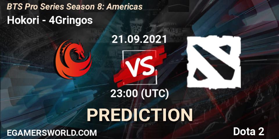 Prognose für das Spiel Hokori VS 4Gringos. 21.09.2021 at 22:18. Dota 2 - BTS Pro Series Season 8: Americas