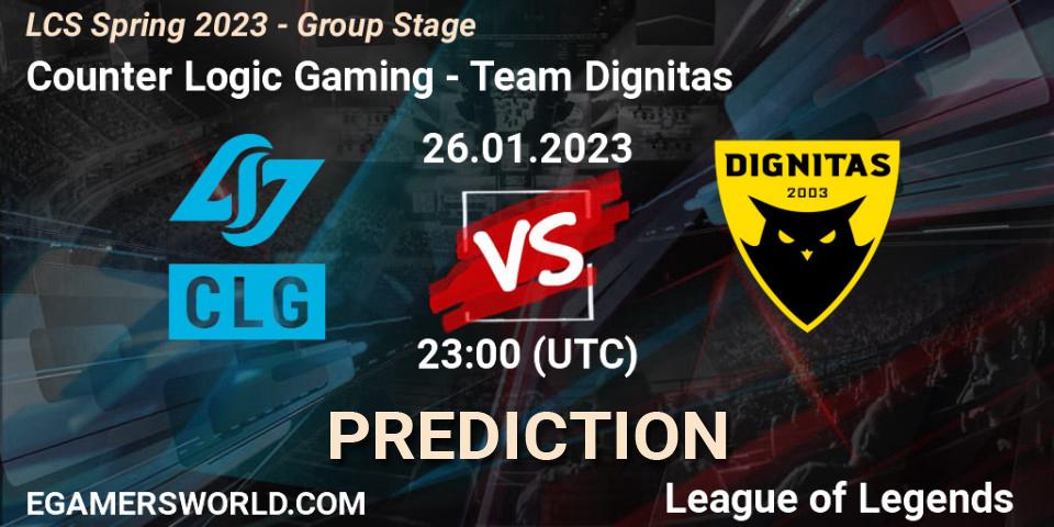 Prognose für das Spiel Counter Logic Gaming VS Team Dignitas. 27.01.23. LoL - LCS Spring 2023 - Group Stage