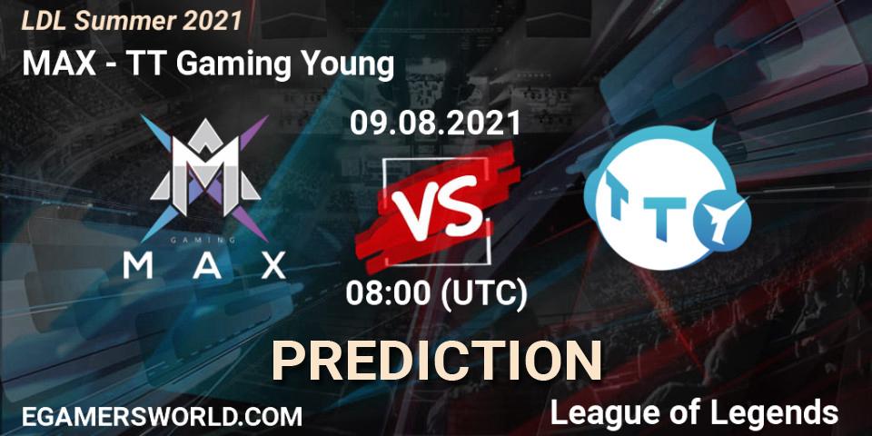 Prognose für das Spiel MAX VS TT Gaming Young. 09.08.2021 at 09:00. LoL - LDL Summer 2021