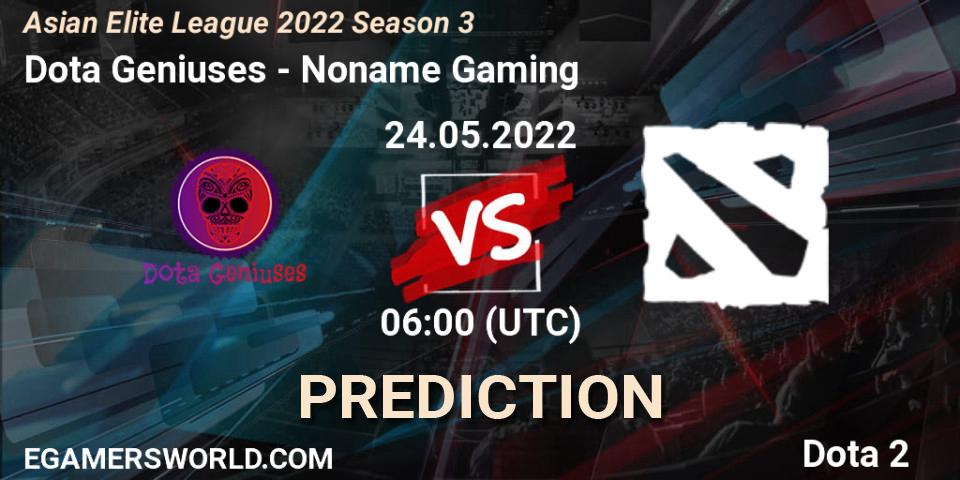 Prognose für das Spiel Dota Geniuses VS Noname Gaming. 24.05.2022 at 05:58. Dota 2 - Asian Elite League 2022 Season 3