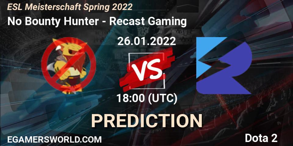 Prognose für das Spiel No Bounty Hunter VS Recast Gaming. 26.01.2022 at 18:07. Dota 2 - ESL Meisterschaft Spring 2022