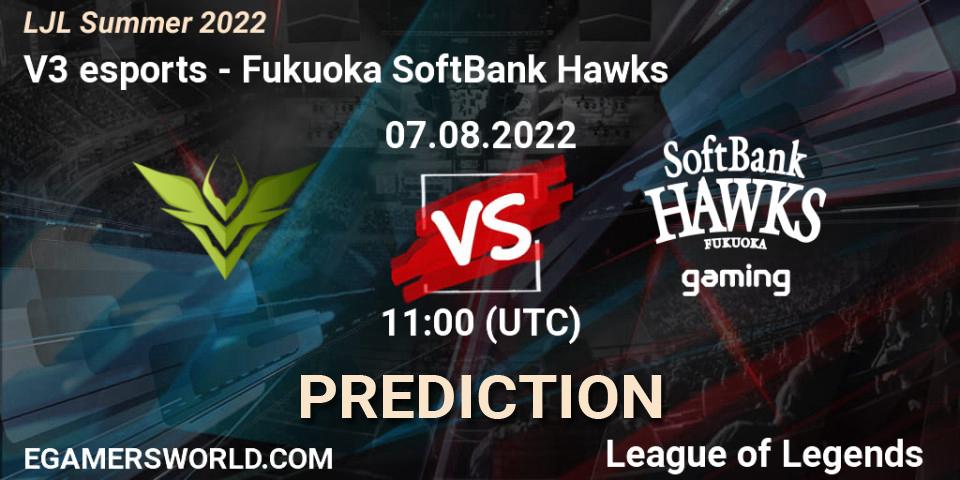 Prognose für das Spiel V3 esports VS Fukuoka SoftBank Hawks. 07.08.22. LoL - LJL Summer 2022