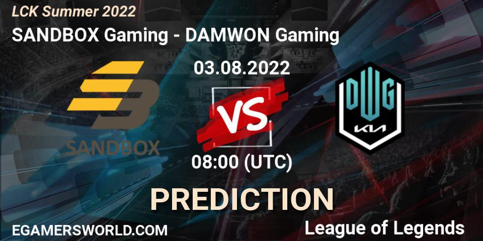 Prognose für das Spiel SANDBOX Gaming VS DAMWON Gaming. 03.08.22. LoL - LCK Summer 2022