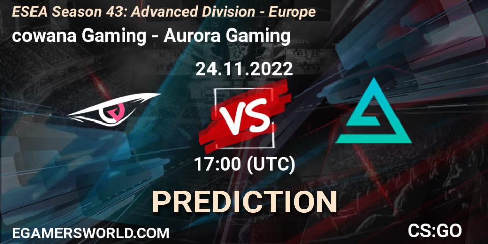 Prognose für das Spiel cowana Gaming VS Aurora. 24.11.22. CS2 (CS:GO) - ESEA Season 43: Advanced Division - Europe