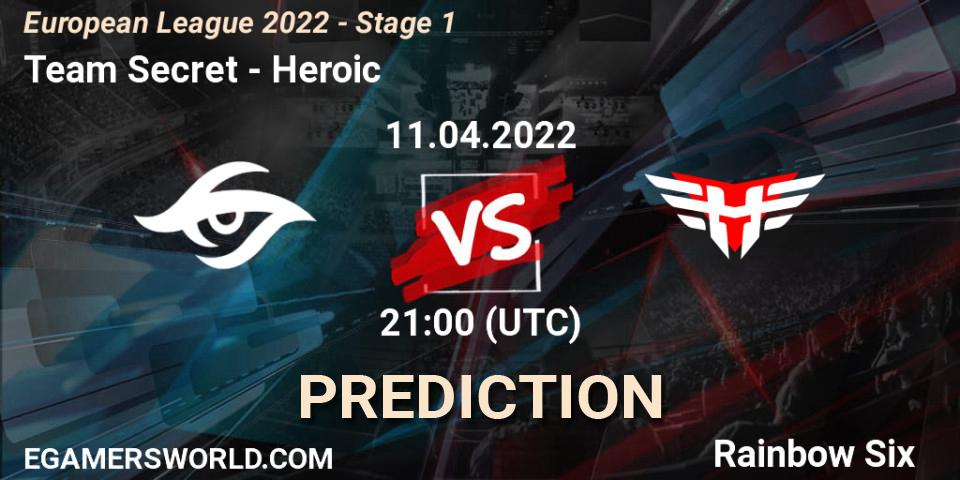 Prognose für das Spiel Team Secret VS Heroic. 11.04.2022 at 21:00. Rainbow Six - European League 2022 - Stage 1