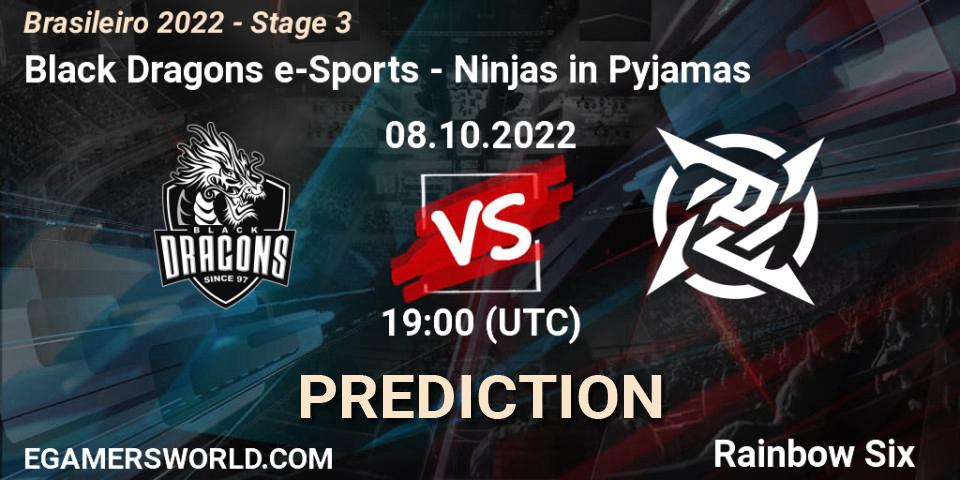 Prognose für das Spiel Black Dragons e-Sports VS Ninjas in Pyjamas. 08.10.2022 at 19:00. Rainbow Six - Brasileirão 2022 - Stage 3