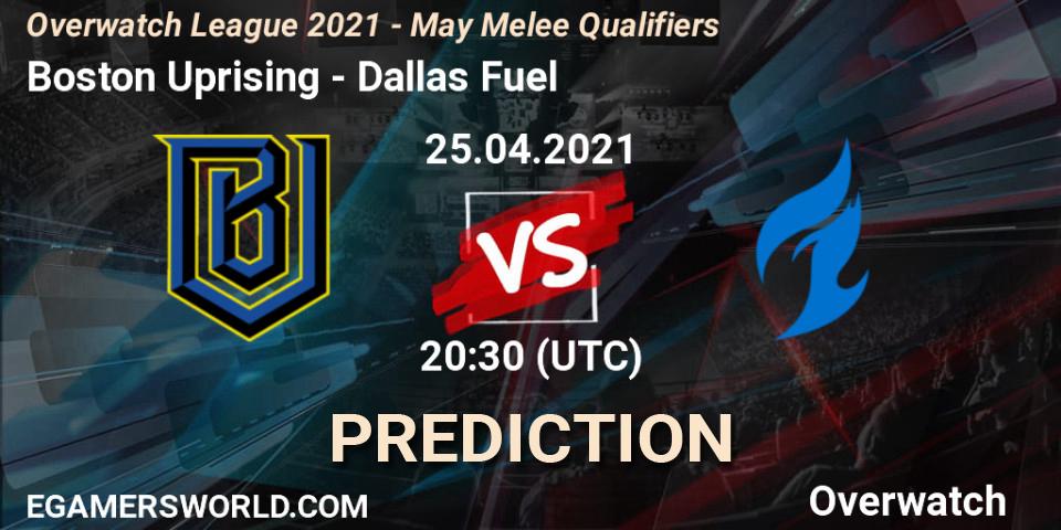 Prognose für das Spiel Boston Uprising VS Dallas Fuel. 25.04.21. Overwatch - Overwatch League 2021 - May Melee Qualifiers