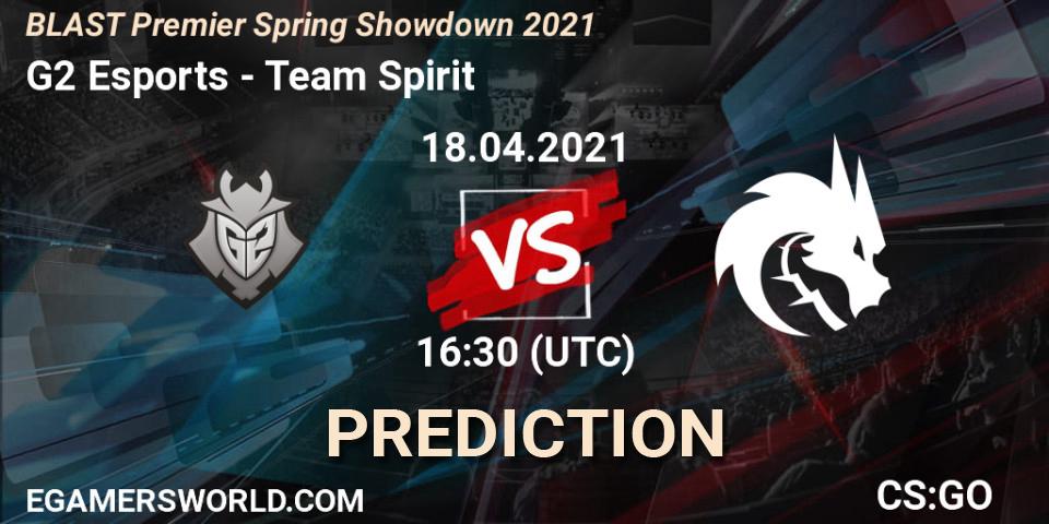 Prognose für das Spiel G2 Esports VS Team Spirit. 18.04.2021 at 13:30. Counter-Strike (CS2) - BLAST Premier Spring Showdown 2021