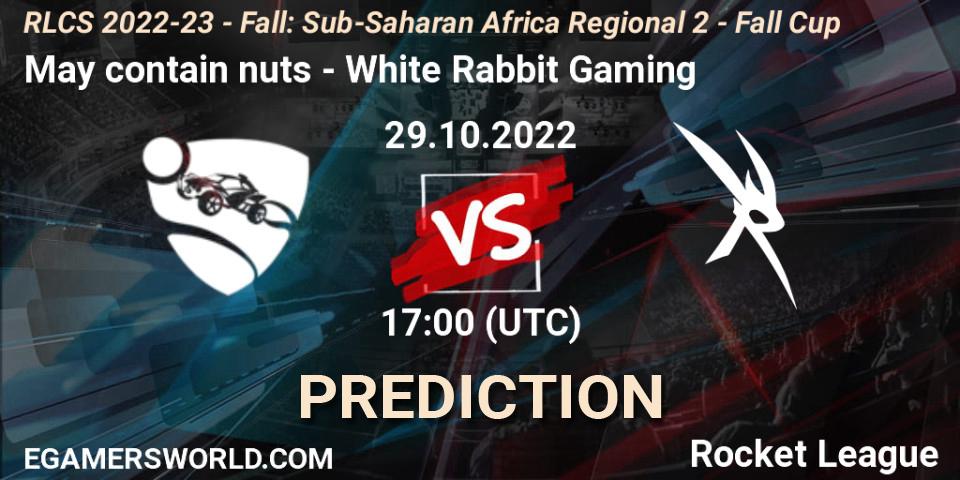 Prognose für das Spiel May contain nuts VS White Rabbit Gaming. 29.10.2022 at 17:00. Rocket League - RLCS 2022-23 - Fall: Sub-Saharan Africa Regional 2 - Fall Cup