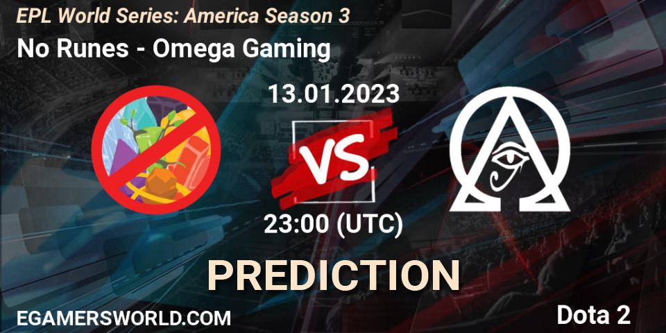 Prognose für das Spiel No Runes VS Omega Gaming. 13.01.23. Dota 2 - EPL World Series: America Season 3