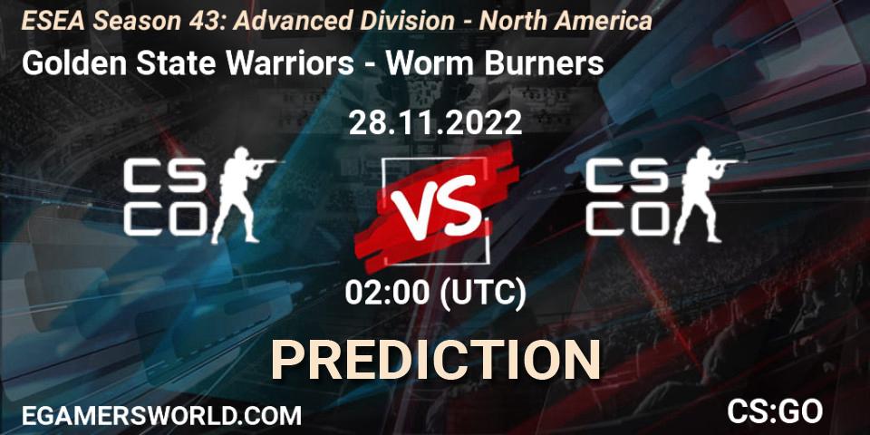 Prognose für das Spiel Golden State Warriors VS Worm Burners. 28.11.22. CS2 (CS:GO) - ESEA Season 43: Advanced Division - North America
