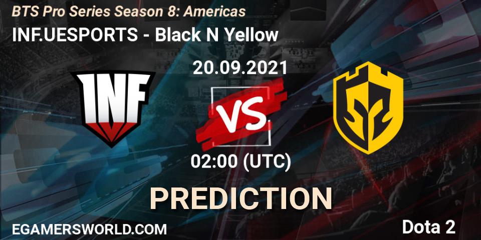 Prognose für das Spiel INF.UESPORTS VS Black N Yellow. 20.09.2021 at 02:24. Dota 2 - BTS Pro Series Season 8: Americas