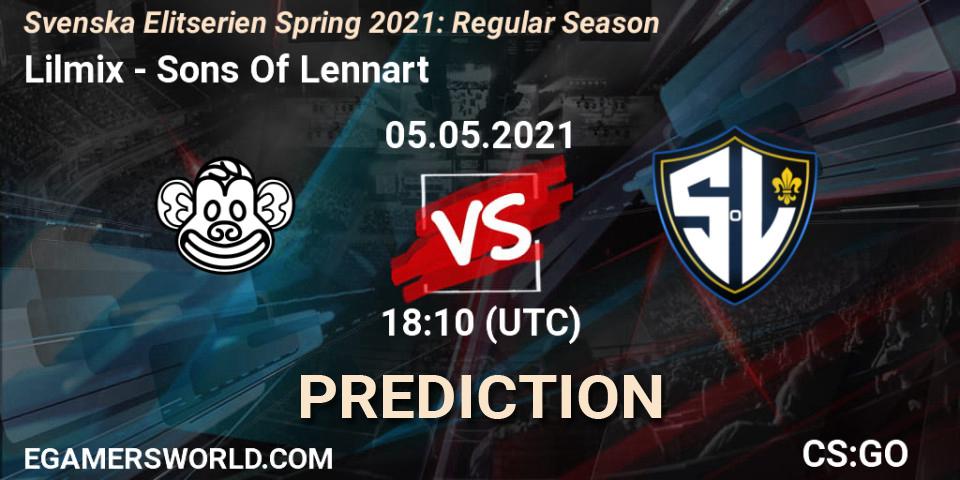 Prognose für das Spiel Lilmix VS Sons Of Lennart. 05.05.2021 at 18:10. Counter-Strike (CS2) - Svenska Elitserien Spring 2021: Regular Season