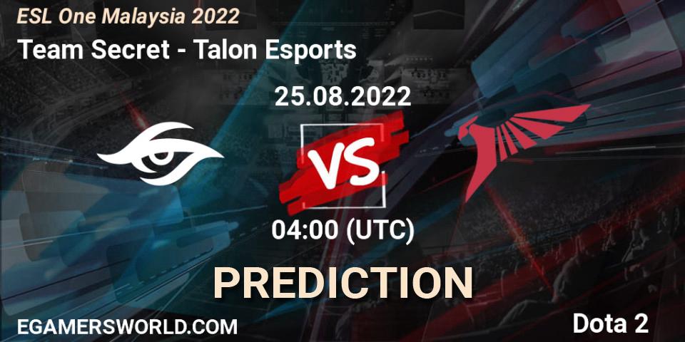 Prognose für das Spiel Team Secret VS Talon Esports. 25.08.22. Dota 2 - ESL One Malaysia 2022