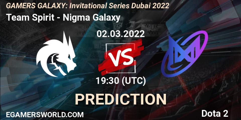 Prognose für das Spiel Team Spirit VS Nigma Galaxy. 02.03.2022 at 17:03. Dota 2 - GAMERS GALAXY: Invitational Series Dubai 2022