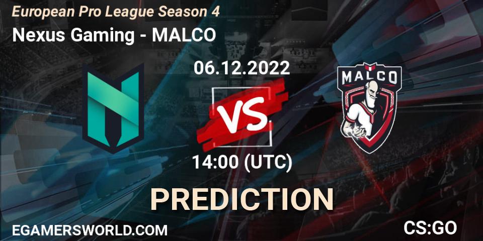 Prognose für das Spiel Nexus Gaming VS MALCO. 08.12.22. CS2 (CS:GO) - European Pro League Season 4