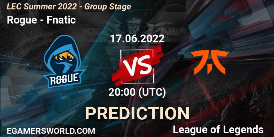 Prognose für das Spiel Rogue VS Fnatic. 17.06.22. LoL - LEC Summer 2022 - Group Stage