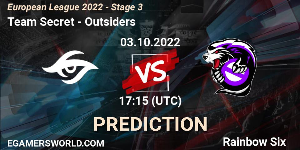 Prognose für das Spiel Team Secret VS Outsiders. 03.10.22. Rainbow Six - European League 2022 - Stage 3