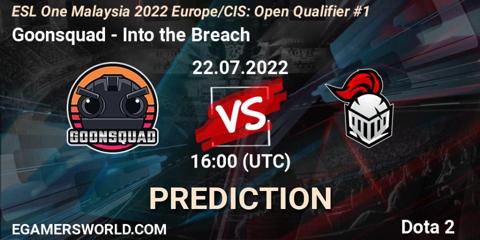 Prognose für das Spiel Goonsquad VS Into the Breach. 22.07.22. Dota 2 - ESL One Malaysia 2022 Europe/CIS: Open Qualifier #1