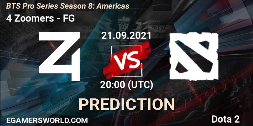 Prognose für das Spiel 4 Zoomers VS FG. 21.09.2021 at 20:04. Dota 2 - BTS Pro Series Season 8: Americas