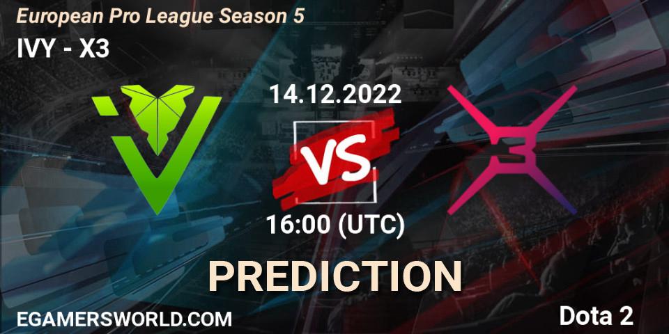 Prognose für das Spiel IVY VS X3. 14.12.2022 at 16:00. Dota 2 - European Pro League Season 5