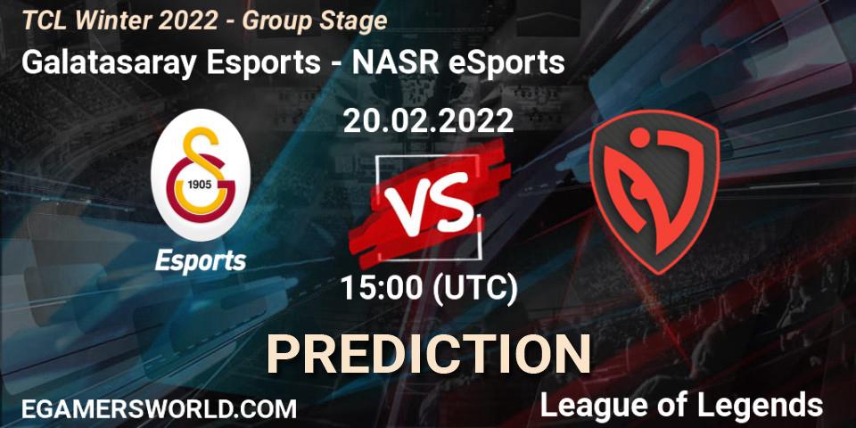 Prognose für das Spiel Galatasaray Esports VS NASR eSports. 20.02.2022 at 15:00. LoL - TCL Winter 2022 - Group Stage