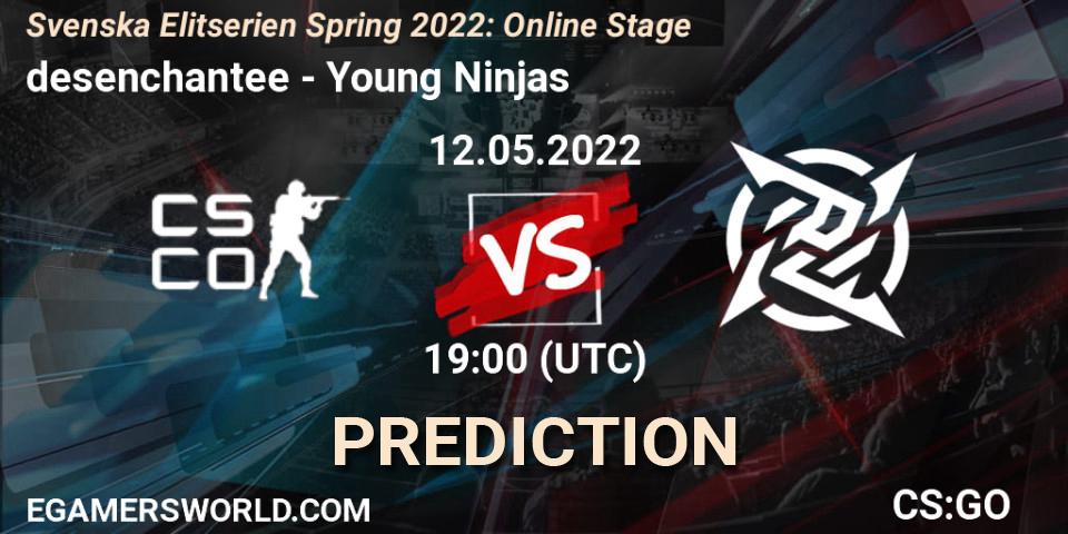 Prognose für das Spiel desenchantee VS Young Ninjas. 12.05.2022 at 19:00. Counter-Strike (CS2) - Svenska Elitserien Spring 2022: Online Stage
