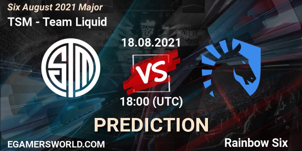 Prognose für das Spiel TSM VS Team Liquid. 18.08.2021 at 15:00. Rainbow Six - Six August 2021 Major