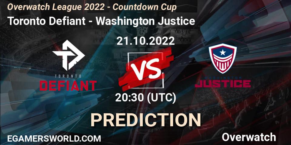 Prognose für das Spiel Toronto Defiant VS Washington Justice. 21.10.22. Overwatch - Overwatch League 2022 - Countdown Cup