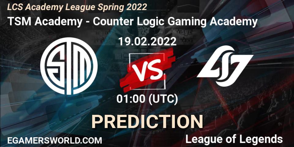 Prognose für das Spiel TSM Academy VS Counter Logic Gaming Academy. 19.02.2022 at 00:55. LoL - LCS Academy League Spring 2022