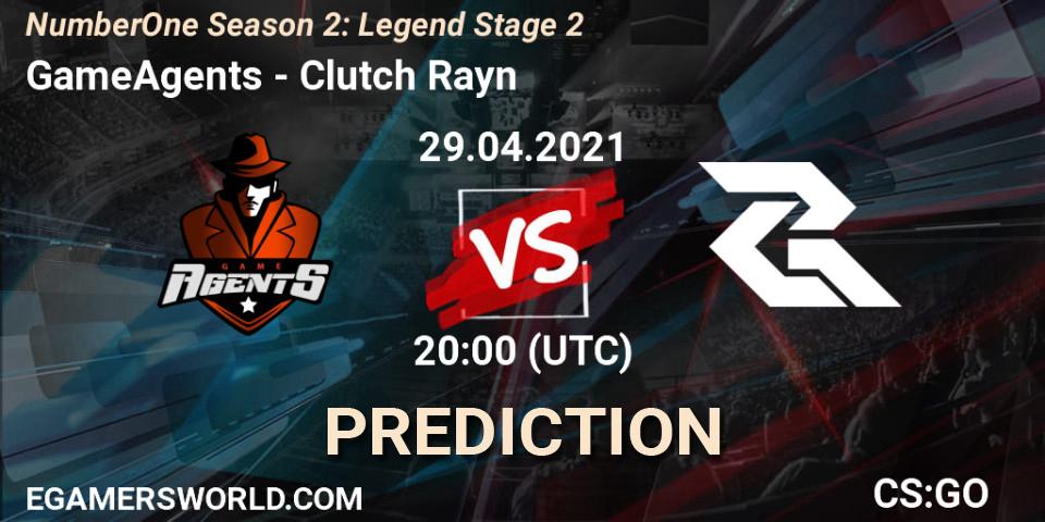Prognose für das Spiel GameAgents VS Clutch Rayn. 29.04.2021 at 20:00. Counter-Strike (CS2) - NumberOne Season 2: Legend Stage 2