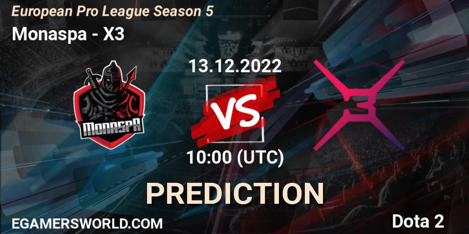 Prognose für das Spiel Monaspa VS X3. 13.12.22. Dota 2 - European Pro League Season 5