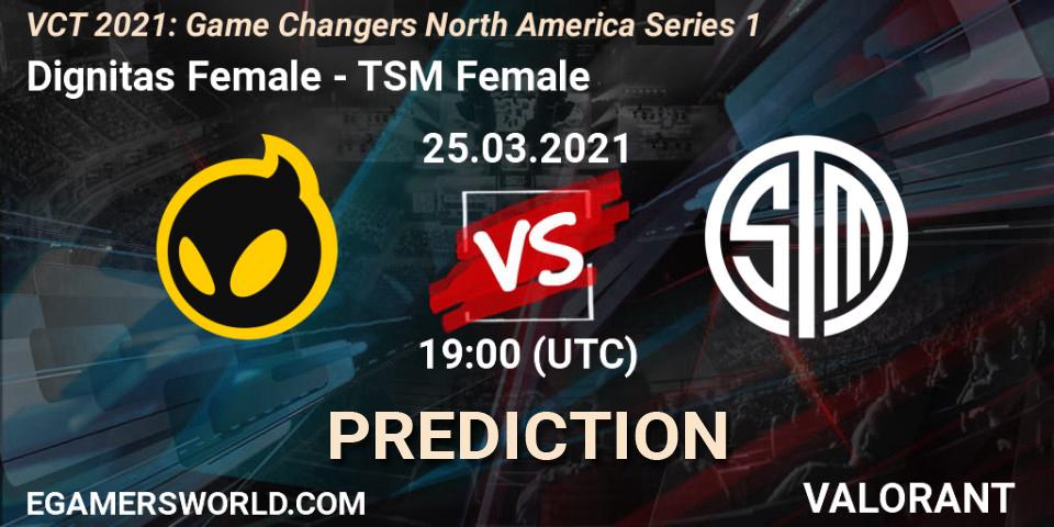 Prognose für das Spiel Dignitas Female VS TSM Female. 25.03.2021 at 19:00. VALORANT - VCT 2021: Game Changers North America Series 1