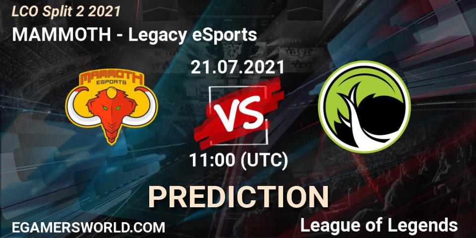 Prognose für das Spiel MAMMOTH VS Legacy eSports. 21.07.21. LoL - LCO Split 2 2021