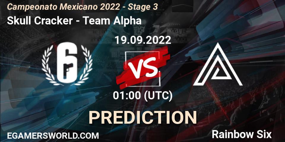 Prognose für das Spiel Skull Cracker VS Team Alpha. 24.09.2022 at 21:00. Rainbow Six - Campeonato Mexicano 2022 - Stage 3