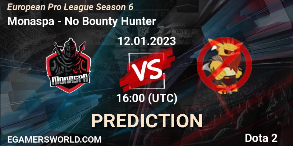 Prognose für das Spiel Monaspa VS No Bounty Hunter. 12.01.23. Dota 2 - European Pro League Season 6