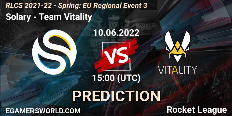 Prognose für das Spiel Solary VS Team Vitality. 10.06.2022 at 15:00. Rocket League - RLCS 2021-22 - Spring: EU Regional Event 3
